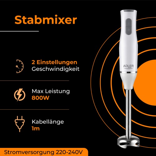 Blender ręczny 800W z rozdrabniaczem i ubijaczką Adler 4620