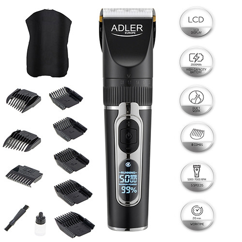 Strzyżarka do włosów z LCD i 8 nasadkami Adler 2837