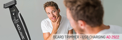 Trymer do brody z LED i 3 nakładkami - ładowanie USB Adler 2922