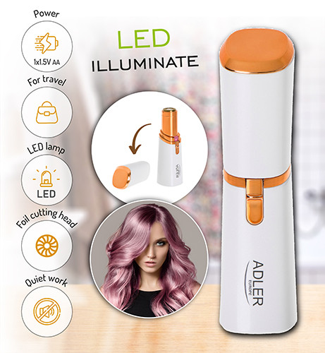Trymer do twarzy z lampką LED - depilator damski Adler 2939