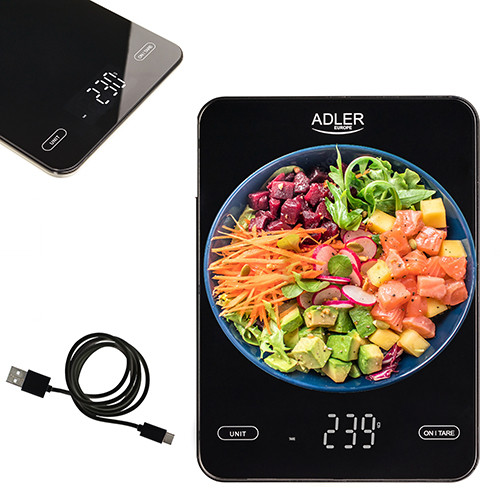 Waga kuchenna 10kg z USB-C i szklaną platformą Adler 3177
