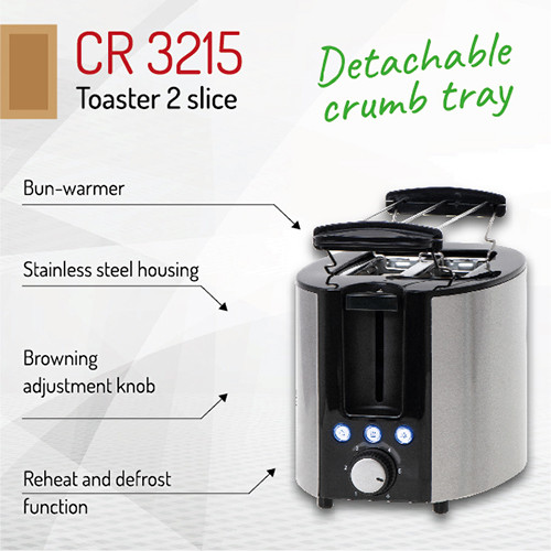 Toster 2 kromki z regulacją mocy i funkcją rozmrażania Camry 3215