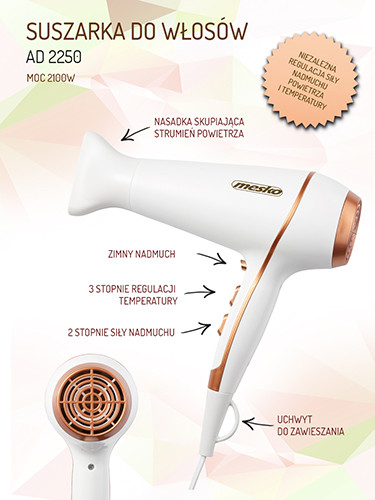 Suszarka do włosów 2100W z zimnym nawiewem - Mesko Mesko 2250