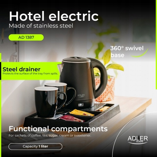 Zestaw powitalny do hotelu z czajnikiem i tacką Adler 1387