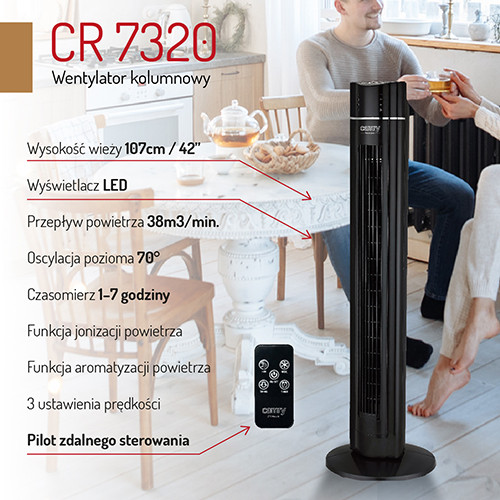 Wentylator kolumnowy z jonizacją i pilotem - 107cm Camry 7320