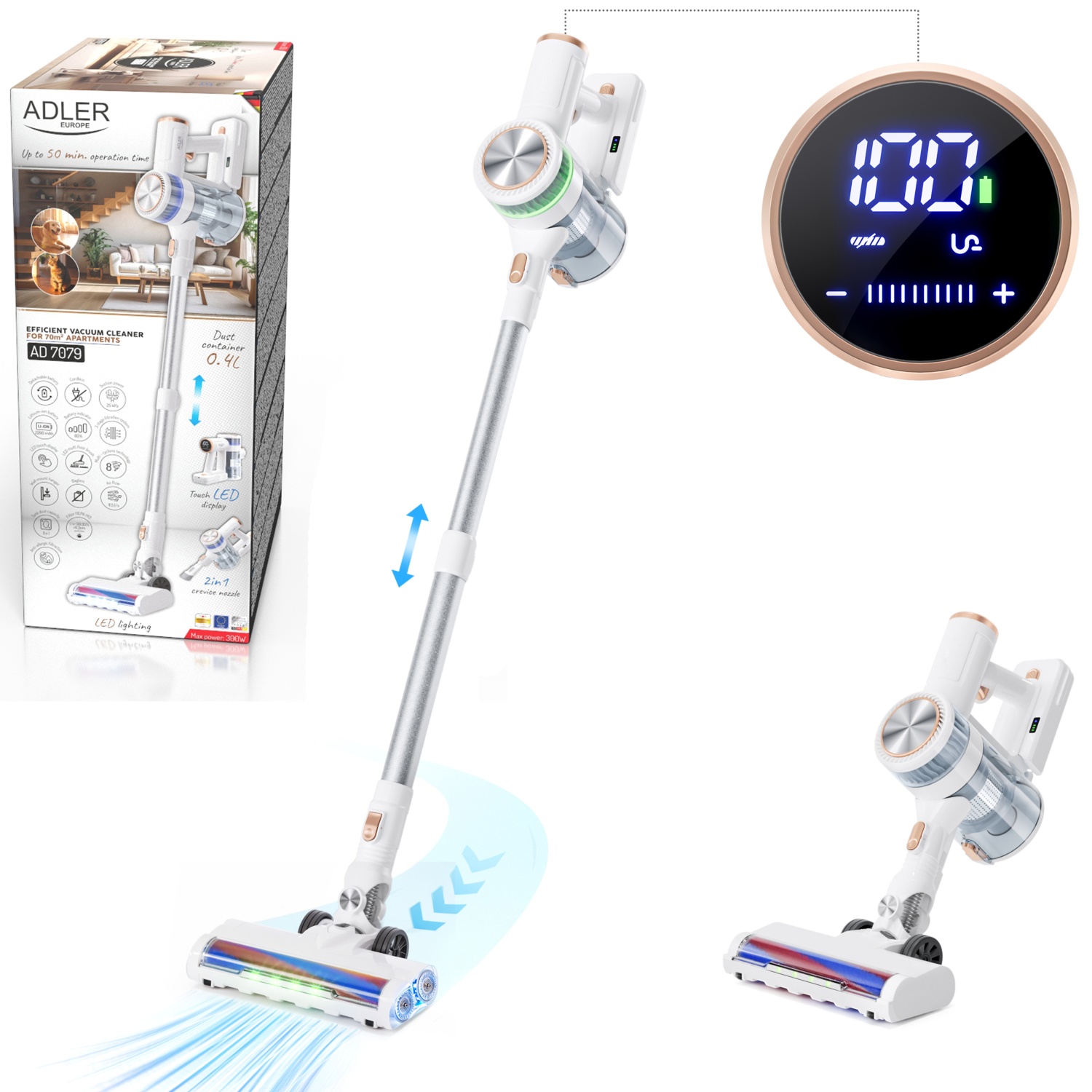 Bezprzewodowy odkurzacz pionowy z silnikiem bezszczotkowym HEPA 13 Adler 7079