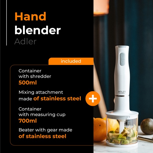 Blender ręczny 800W z rozdrabniaczem i ubijaczką Adler 4620