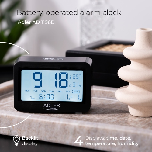 Budzik z czujnikiem temperatury i wilgotności Adler 1196