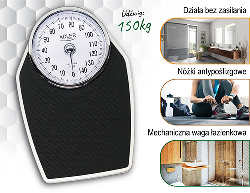 Waga łazienkowa mechaniczna 150 kg z dużą tarczą Adler 8177