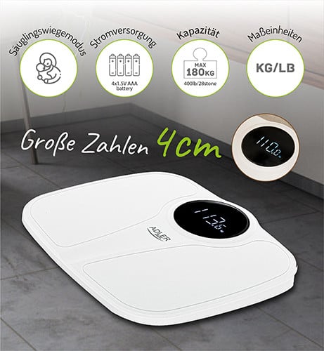 Waga łazienkowa z funkcją ważenia niemowląt 180kg LED Camry 8171