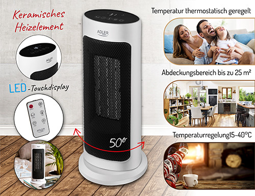 Termowentylator ceramiczny z pilotem, timerem i oscylacją Adler 7738