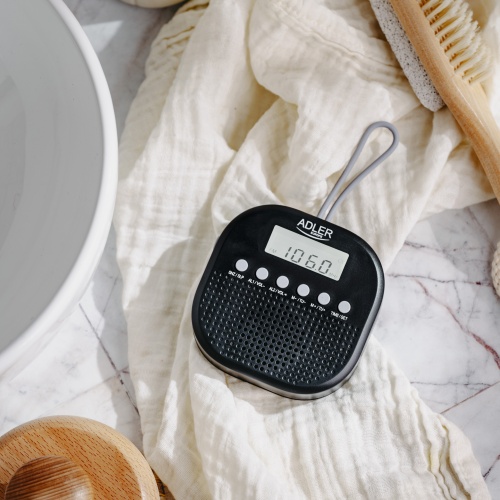 Radio wodoodporne IPX4 z FM, budzikiem i zegarem Adler 1912