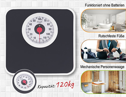 Waga łazienkowa mechaniczna 120kg z kalibracją Adler 8178
