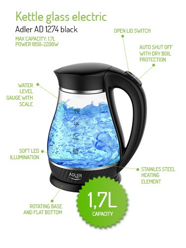 Czajnik elektryczny 1,7L z automatycznym wyłączaniem Adler 1274