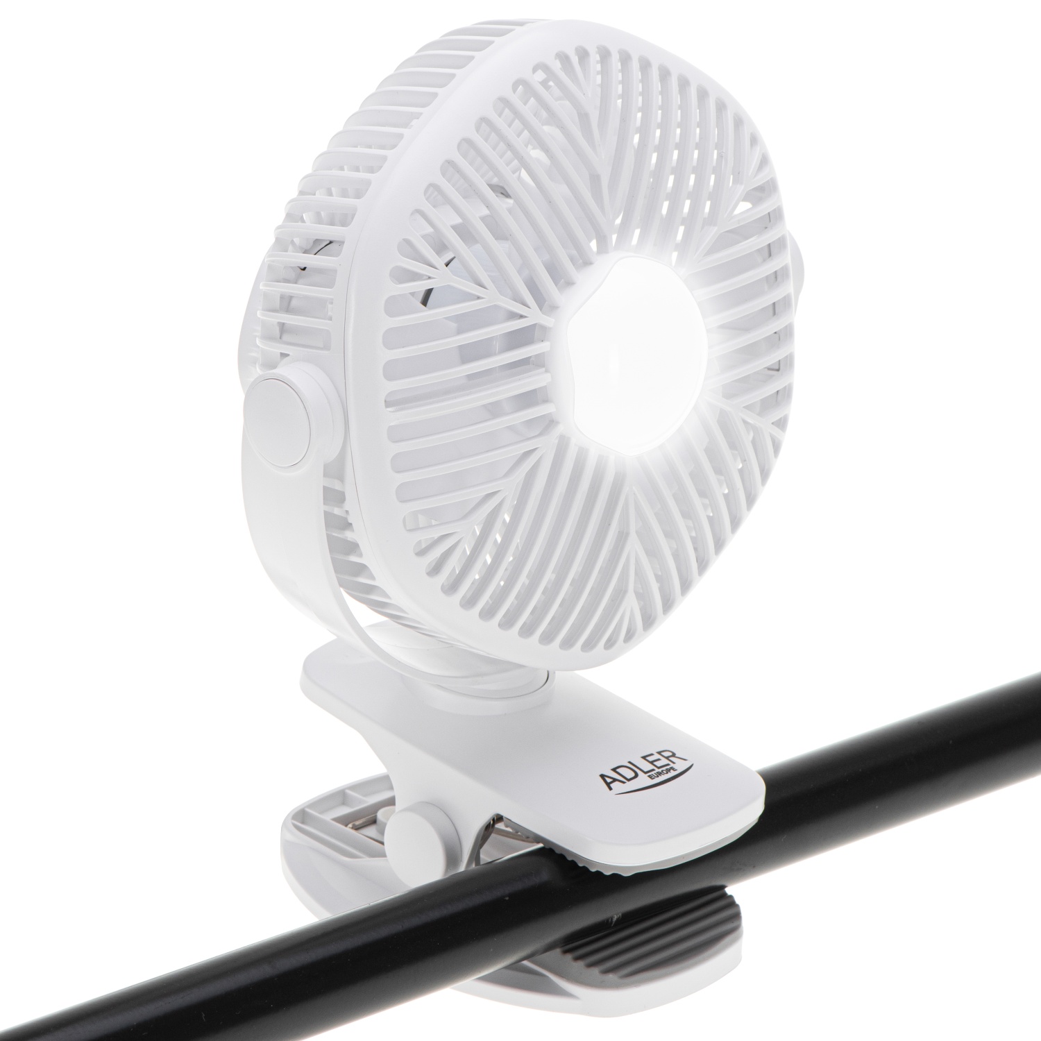 Wentylator akumulatorowy z klipsem i lampą LED - Adler 7335