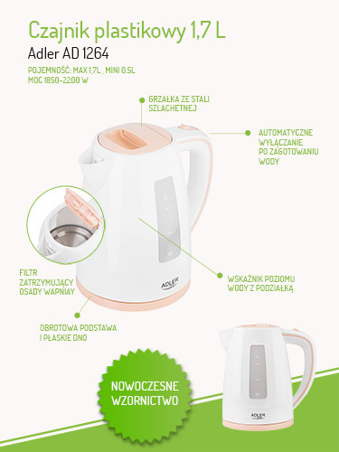 Czajnik elektryczny 1,7L z automatycznym wyłączaniem Adler 1264