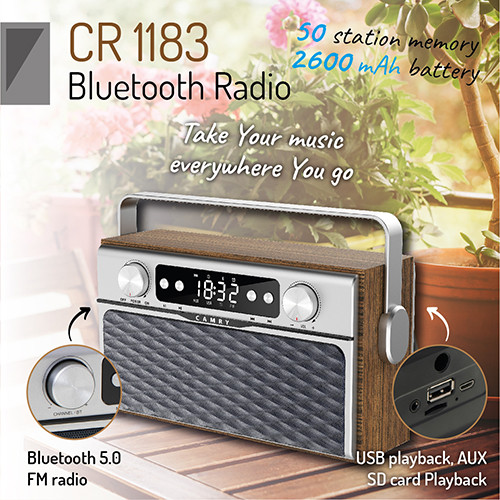 Radio Bluetooth FM z AUX USB SD i akumulatorem Camry 1183