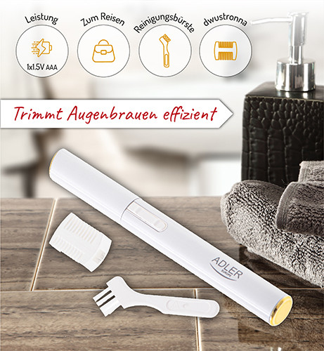 Trymer do brwi z regulacją długości i skuwką Adler 2934