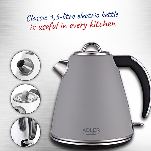Czajnik elektryczny 1,5L stal nierdzewna szary Adler 1343