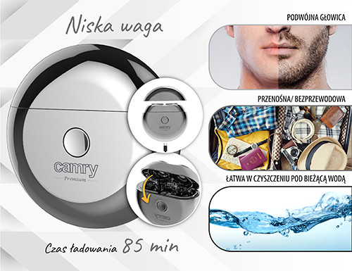 Golarka podróżna bezprzewodowa z 2 głowicami i USB-C Camry 2938