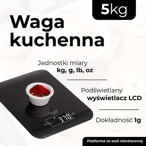 Waga kuchenna elektroniczna 5kg z podświetlanym LCD Adler 3183