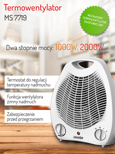 Termowentylator z termostatem - ogrzewanie i chłodzenie Mesko 7719
