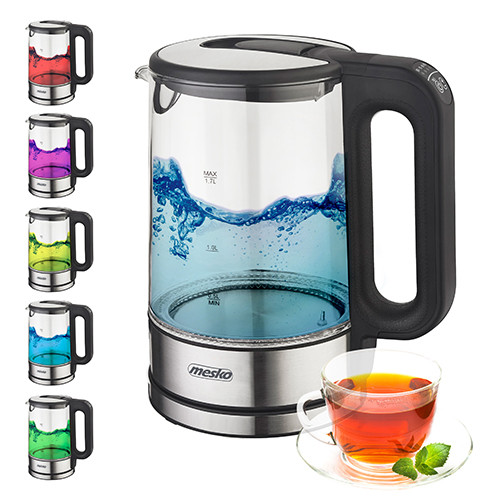 Czajnik szklany z regulacją temperatury 1,7L podświetlenie LED Mesko 1301