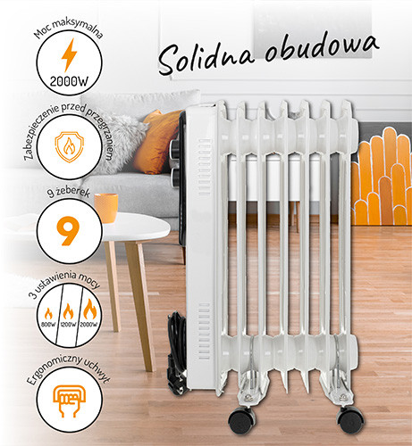Grzejnik olejowy 2000W z 9 żeberkami - Adler 7816