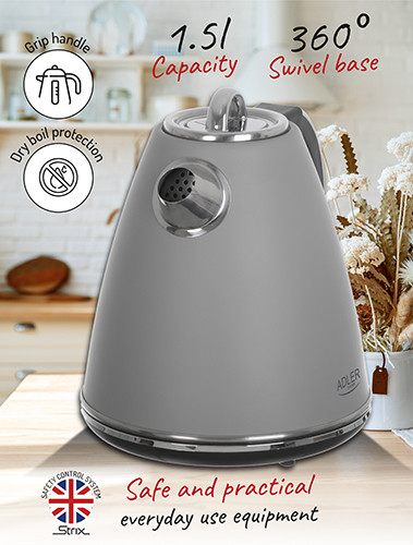 Czajnik elektryczny 1,5L stal nierdzewna szary Adler 1343