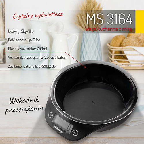 Waga kuchenna elektroniczna 5kg z misą 700ml Mesko 3164