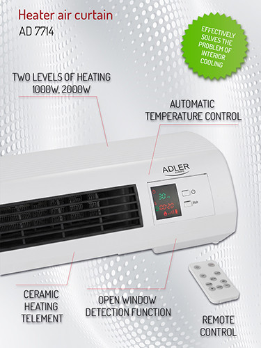 Kurtyna powietrzna grzejąca 2200W z pilotem Adler 7714