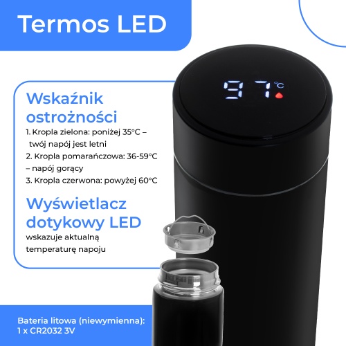 Termos z wyświetlaczem LED 473ml czarny Camry 4507bk