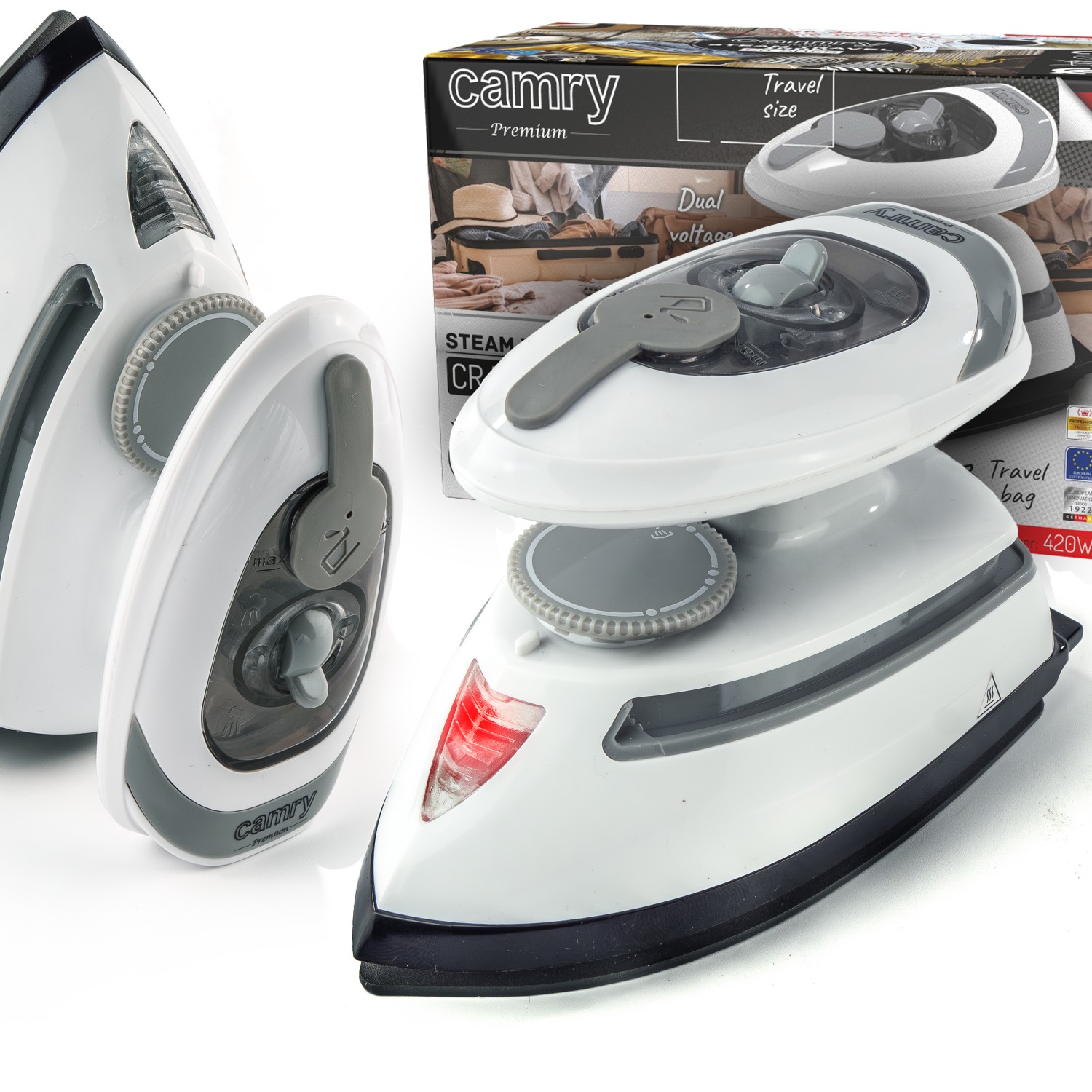 Żelazko parowe turystyczne z ceramiczną stopą i podwójnym zasilaniem Camry 5050