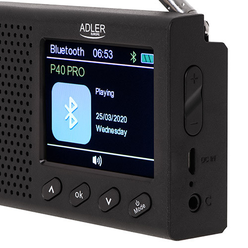Radio przenośne FM z Bluetooth 5.0, kolorowym LCD i zegarem Adler 1198