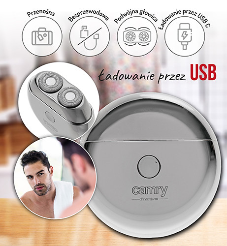 Golarka podróżna bezprzewodowa z 2 głowicami i USB-C Camry 2938