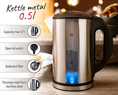 Czajnik elektryczny 1,7 L stal nierdzewna Adler 1216