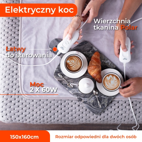 Elektryczny koc podkładowy 160x150 cm z regulacją temperatury Adler 7426