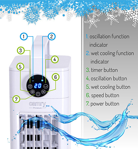 Klimator kolumnowy 3w1 - chłodzenie, nawilżanie i oczyszczanie Camry 7858