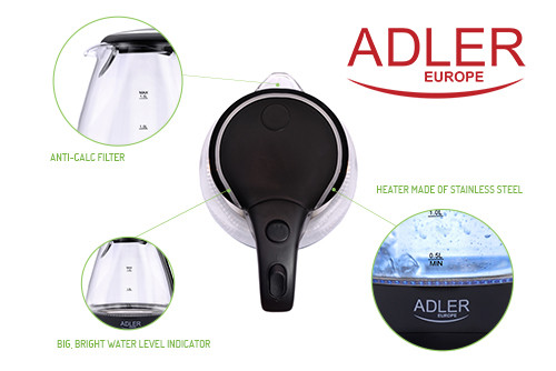 Czajnik elektryczny 1,5 L z filtrem i automatycznym wyłączaniem Adler 1224