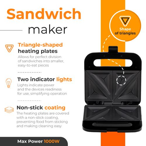 Opiekacz do kanapek z płytami teflonowymi Adler 3076