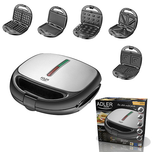 Opiekacz 5w1 do tostów, grillowania i gofrów z płytkami Adler 3040