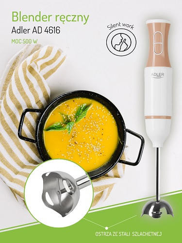 Blender ręczny 500W stal nierdzewna 2 prędkości Adler 4616