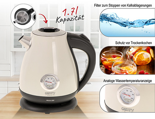 Czajnik elektryczny z termometrem 1,7L stalowy Camry 1344