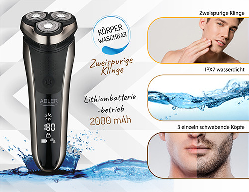 Golarka elektryczna 3 głowicowa z LCD i trymerem Adler 2933