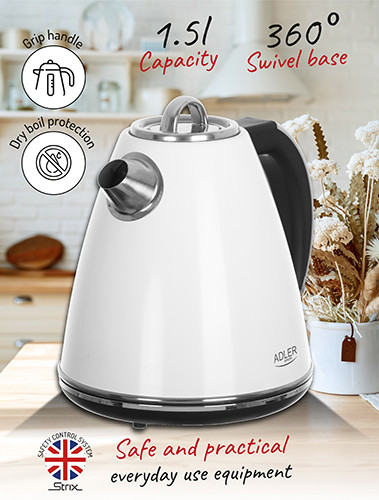 Czajnik elektryczny 1,5 L stal nierdzewna biały Adler 1343