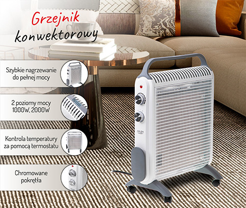 Grzejnik konwektorowy 2000W z termostatem - Adler 7750