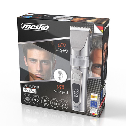 Strzyżarka do włosów z LCD - tryb Turbo, akumulator, 4 nasadki Mesko 2843