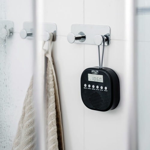 Radio wodoodporne IPX4 z FM, budzikiem i zegarem Adler 1912