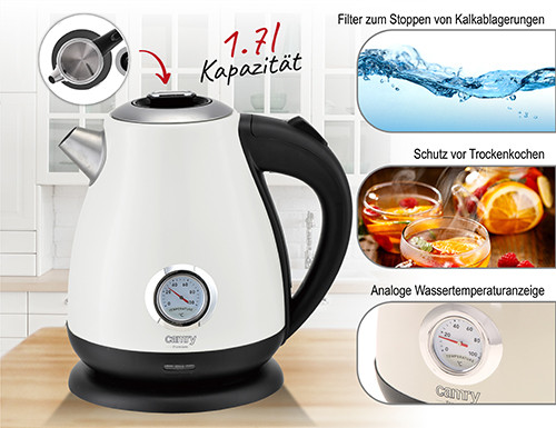 Czajnik elektryczny z termometrem 1,7L stalowy Camry 1344