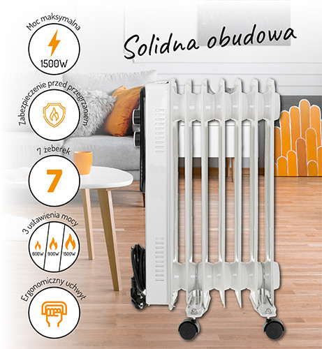 Grzejnik olejowy 7-żebrowy 1500W z termostatem - Adler 7815